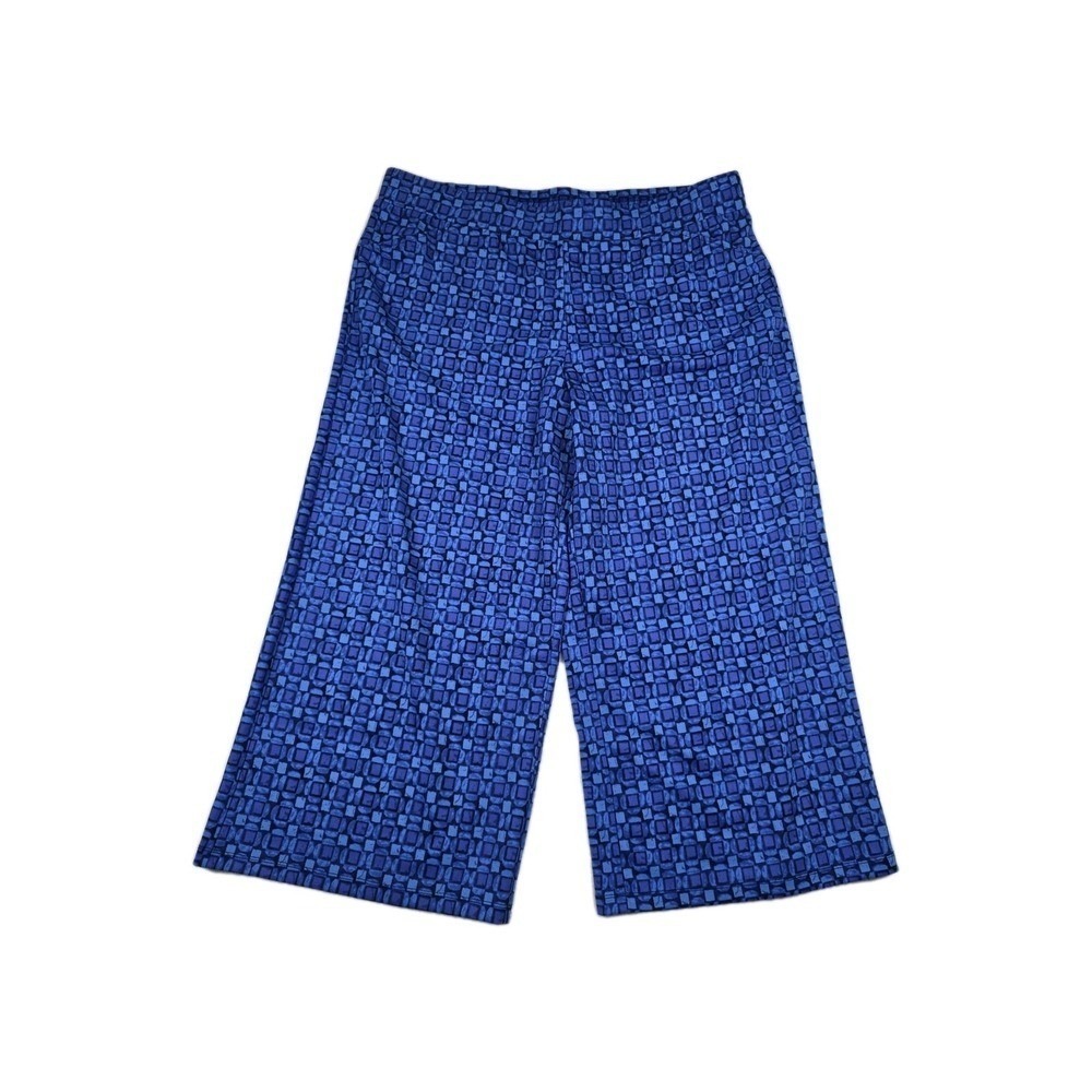 Isaac Mizrahi Live Blue Geometric Print Wide Leg Crop Pants XL Pull On Stretch